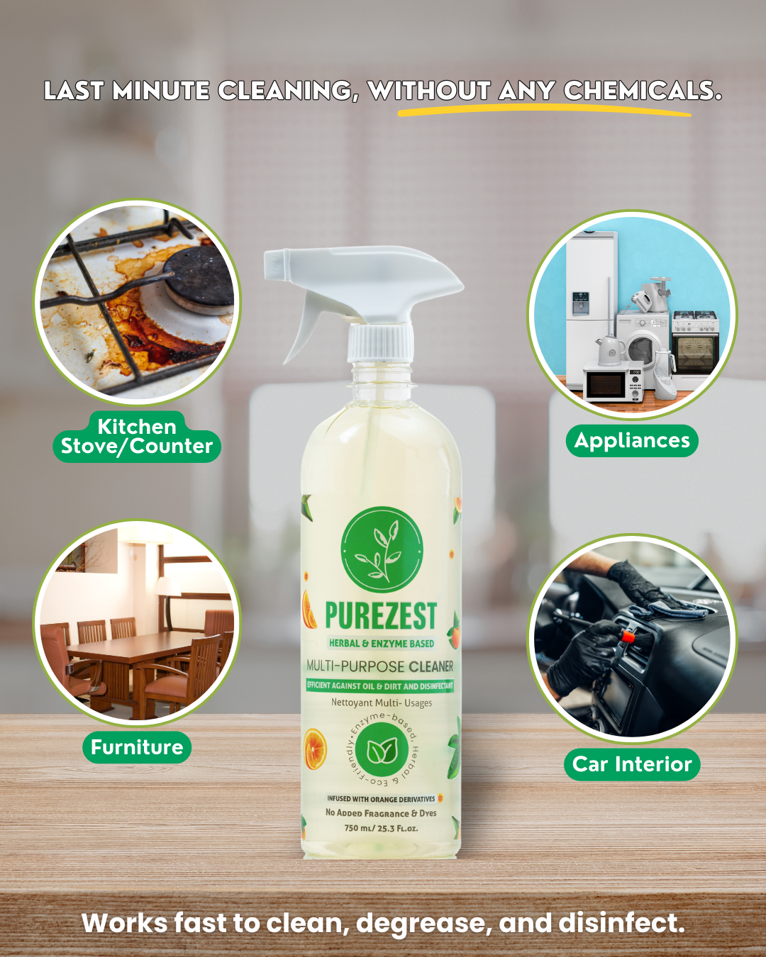 PUREZEST Multi-Purpose Cleaner – Enzyme-Based, Natural, Long-Lasting Protection up to 48 Hours (750ml)