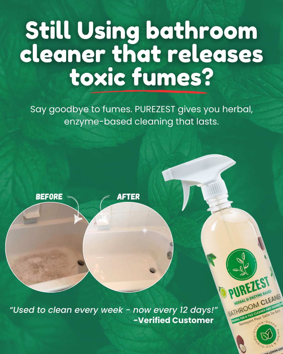 PUREZEST Bathroom Cleaner – Natural Enzyme Formula, Eco-Friendly, Tough on Soap Scum & Grime (750ml)
