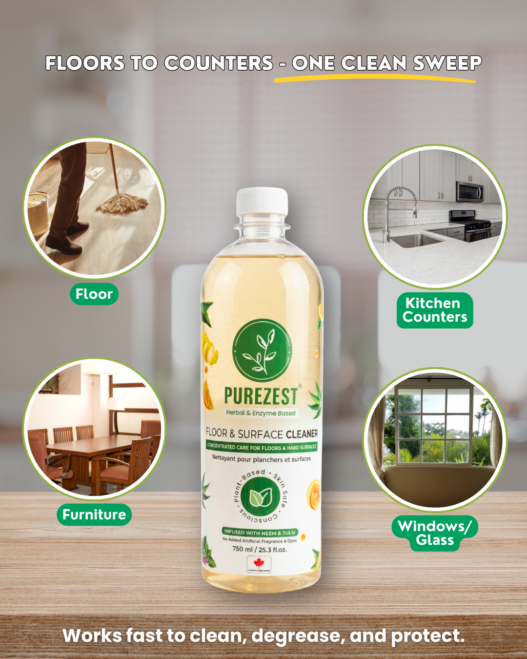 PUREZEST Floor & Surface Cleaner – Enzyme-Based, Plant-Powered, Streak-Free Clean for Floors & Hard Surfaces (750ml)