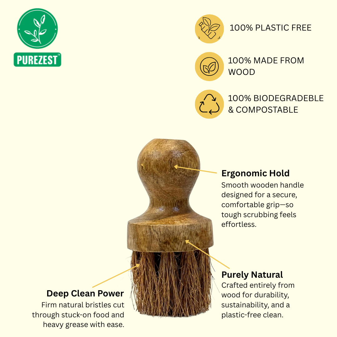 PUREZEST Wooden Scrubber – Natural Dish & Utensil Cleaning Brush