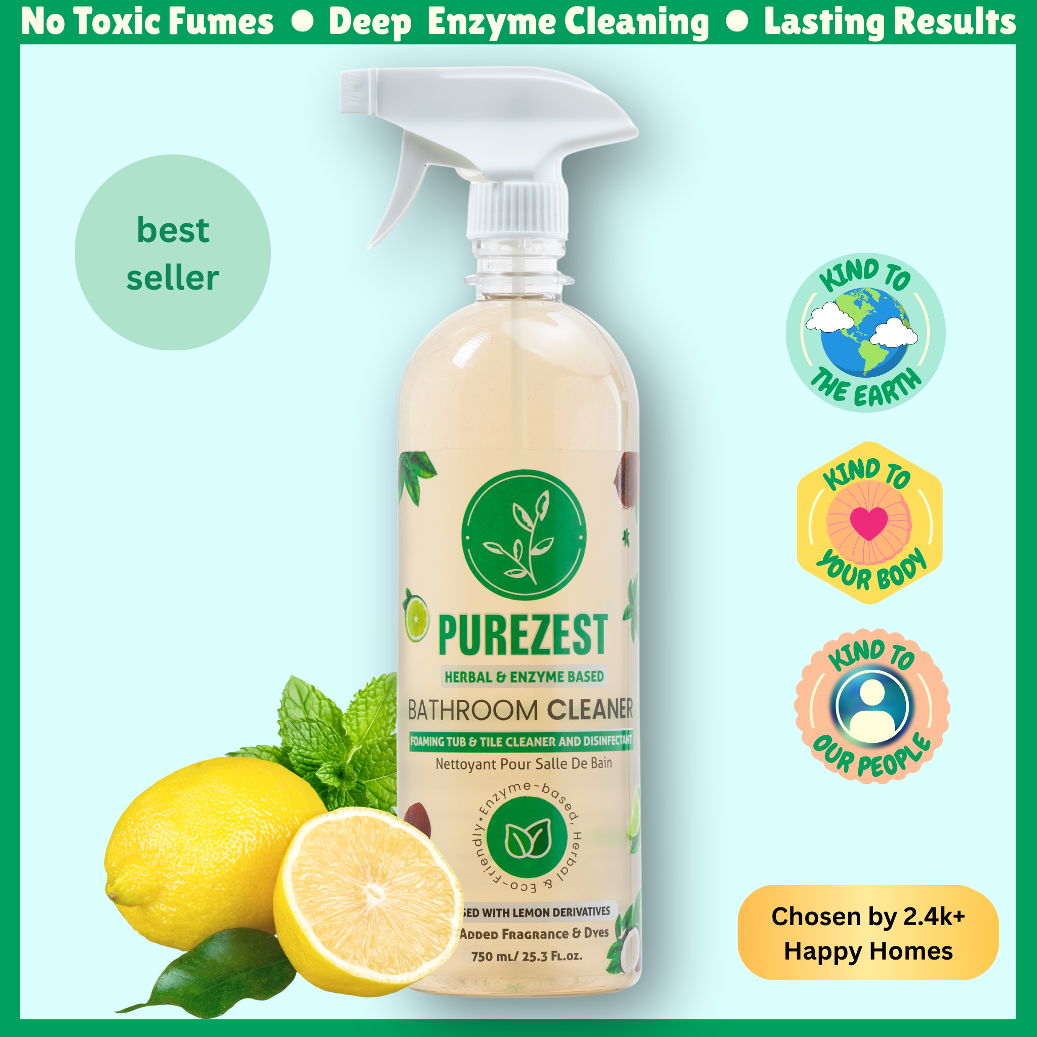 PUREZEST Bathroom Cleaner – Natural Enzyme Formula, Eco-Friendly, Tough on Soap Scum & Grime (750ml)