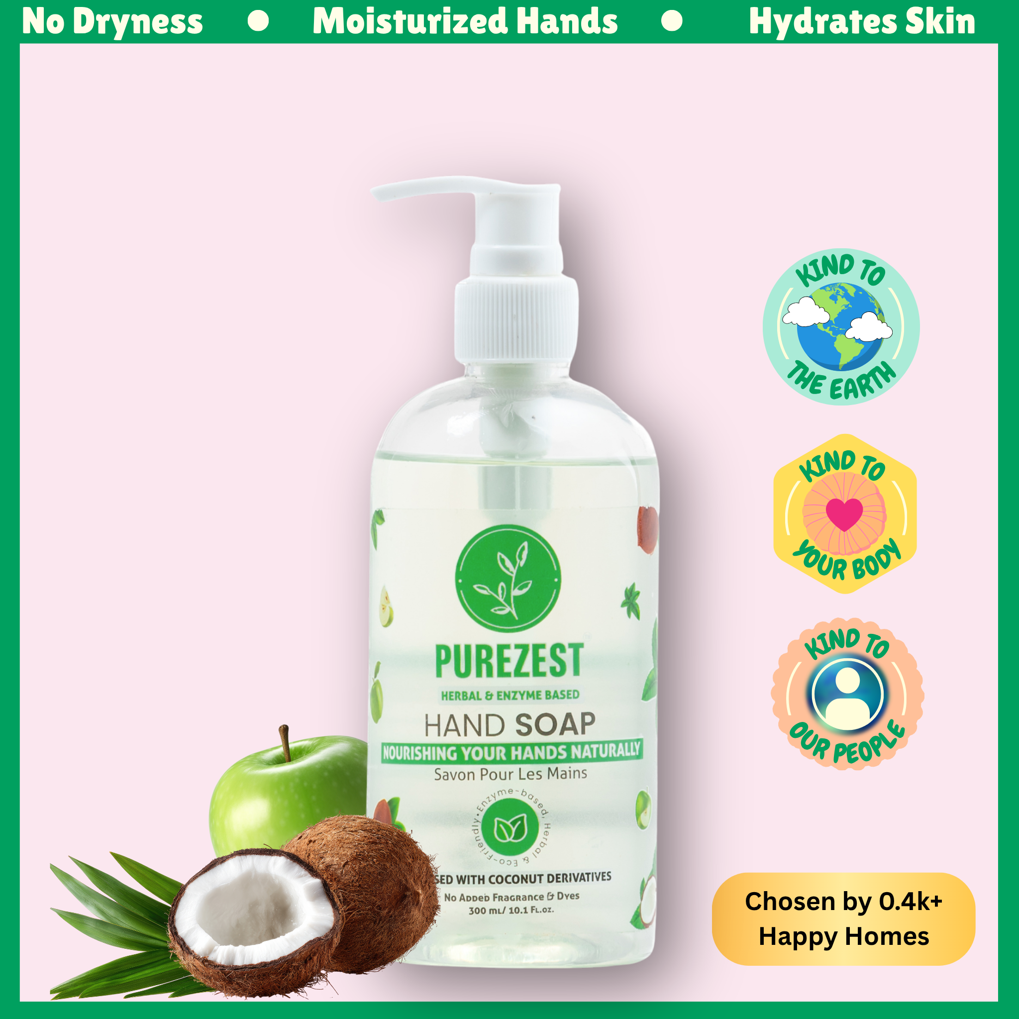 PUREZEST Natural Hand Soap – Enzyme-Based, Gentle on Skin, Non-Toxic & Eco-Friendly (300ml) X 2