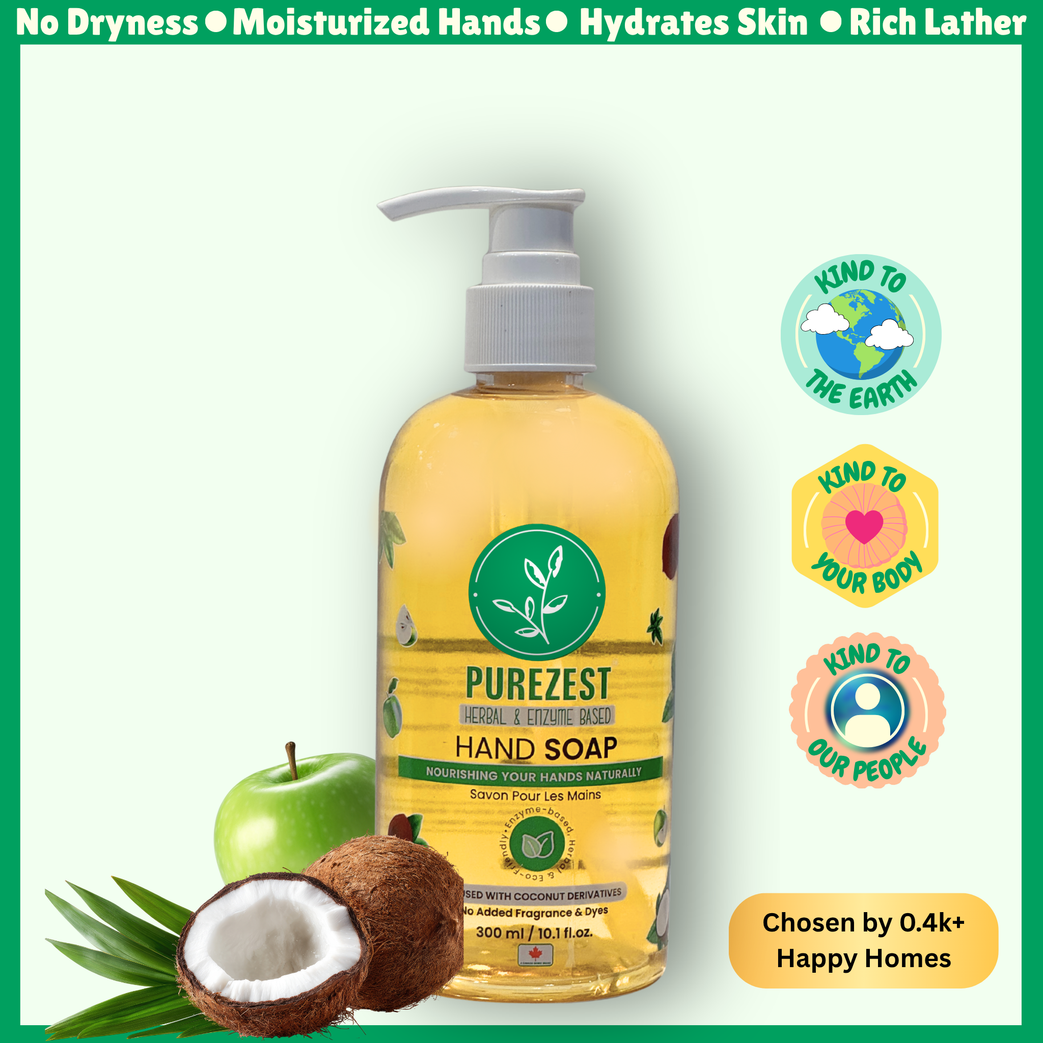 PUREZEST Foaming Hand Soap – Plant-Based, Gentle on Skin, Non-Toxic, Eco-Friendly (300ml) X 2