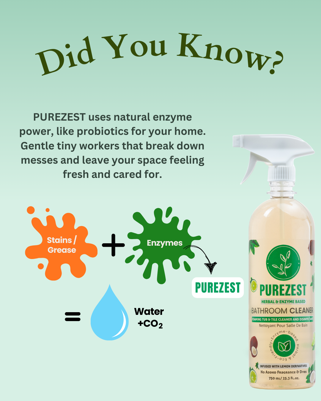 PUREZEST Bathroom Cleaner – Natural Enzyme Formula, Eco-Friendly, Tough on Soap Scum & Grime (750ml)