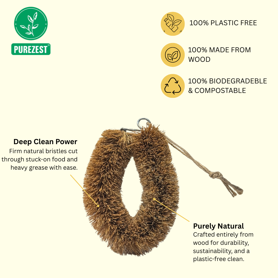 PUREZEST Natural Coconut Fibre Utensil Scrubber | Eco-Friendly & Plastic-Free