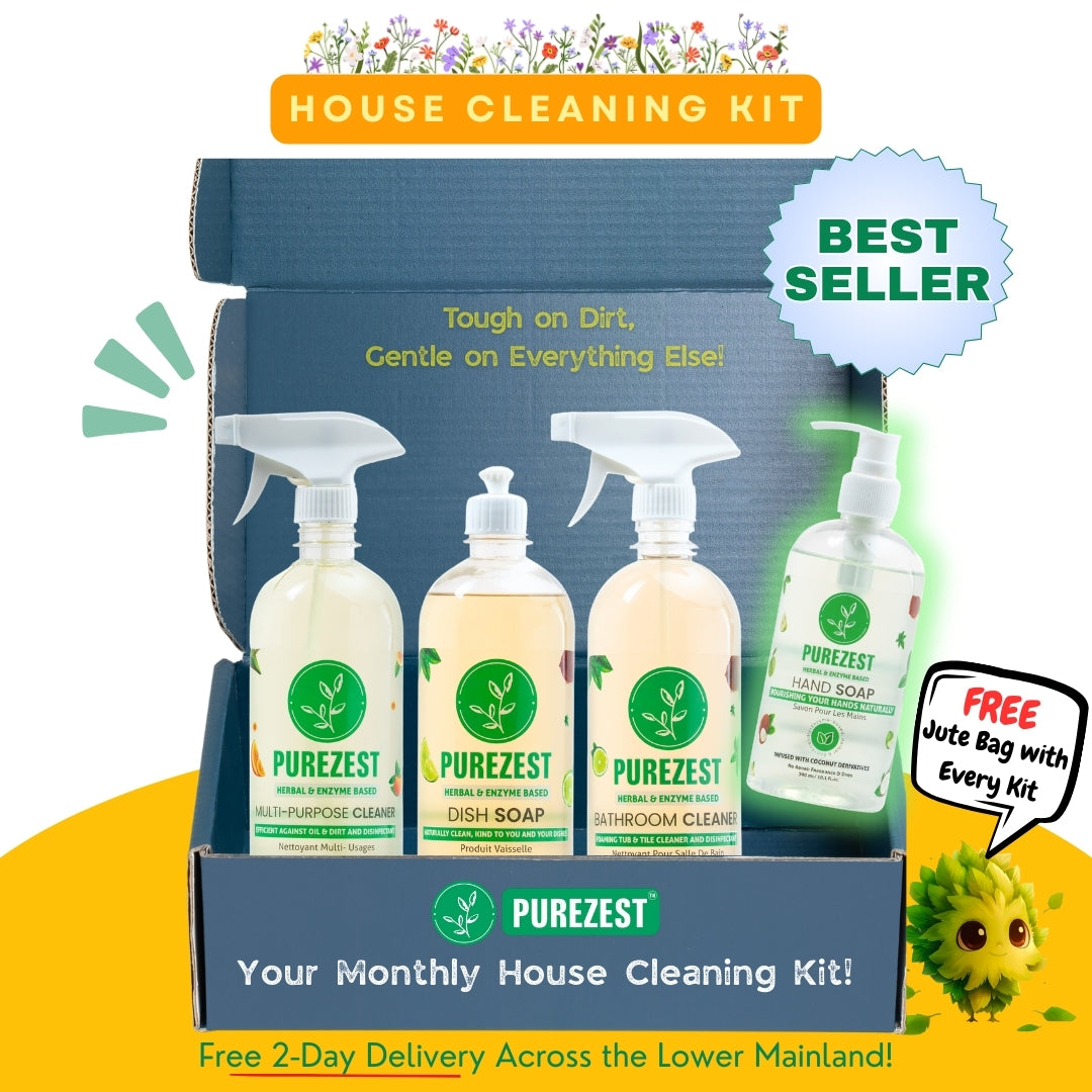 PUREZEST Monthly Cleaning Kit – Bathroom Cleaner, Dish Soap, Multi-Purpose & Hand Soap | Natural, Enzyme-Based & Eco-Friendly