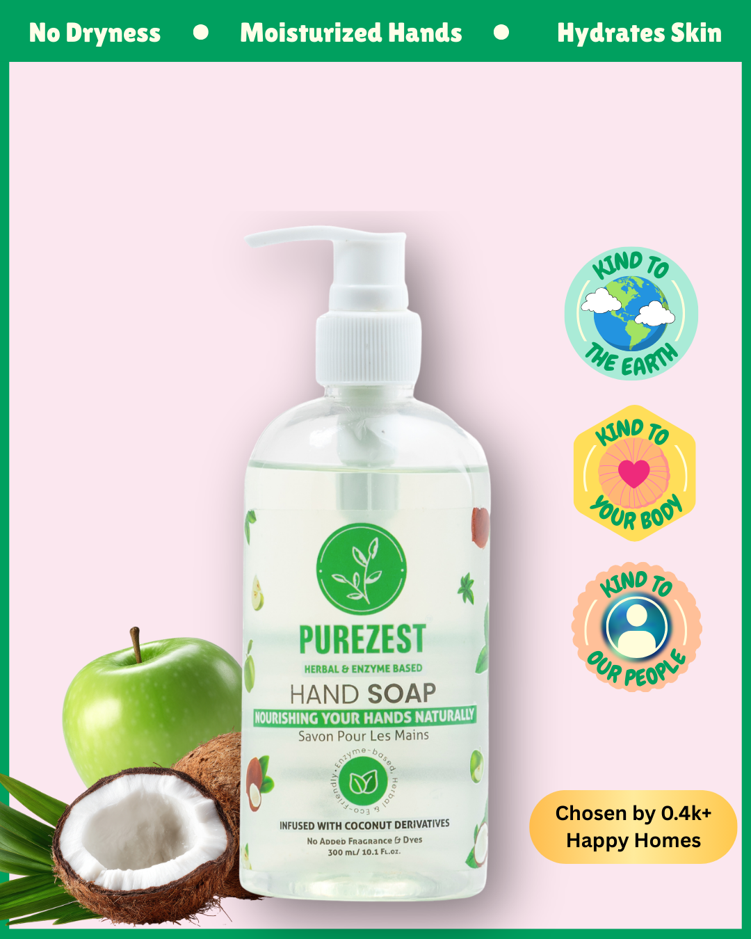 Moisturizing PUREZEST Hand Soap for dry skin. Natural enzyme formula that hydrates skin and leaves hands moisturized.