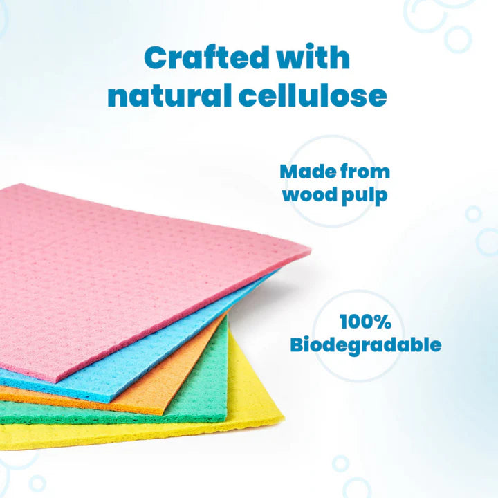 PUREZEST 100% Biodegradable Sponge Wipes | Super Absorbent & Quick-Dry | Made from Wood Pulp | Eco-Friendly, Scratch-Free, Reusable Kitchen Cloth for Multi-Surface Cleaning