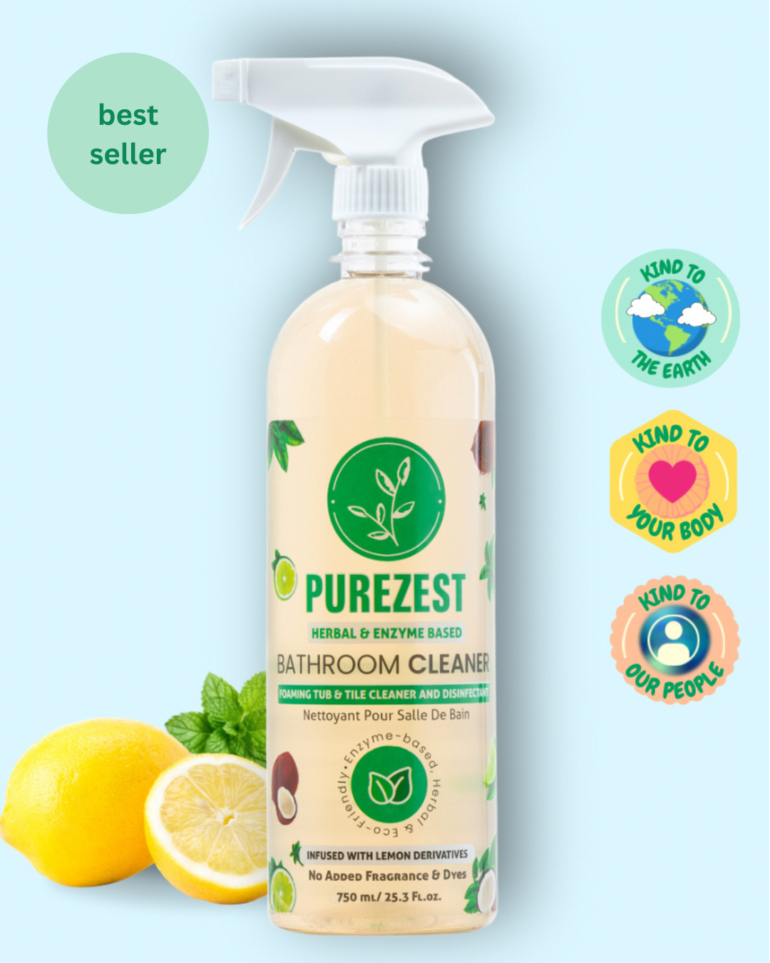 PUREZEST Bathroom Cleaner – Natural Enzyme Formula with Lemon and Peppermint | Eco-Friendly & Tough on Soap Scum and Grime