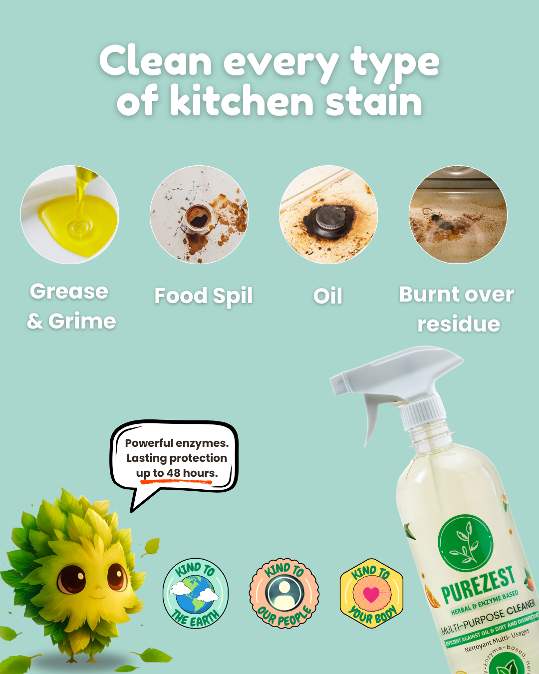 PUREZEST Multi-Purpose Cleaner – Enzyme-Based, Natural, Long-Lasting Protection up to 48 Hours (750ml)