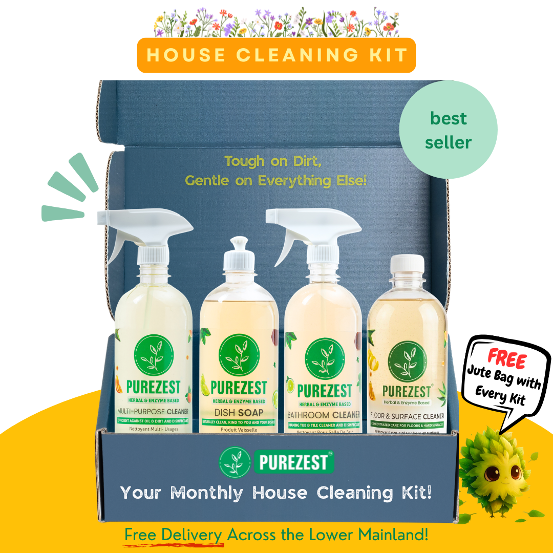 PUREZEST Monthly Cleaning Kit – Bathroom Cleaner, Dish Soap, Multi-Purpose & Floor Cleaner| Natural, Enzyme-Based & Eco-Friendly